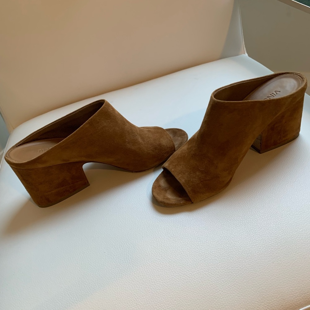 Vince cognac suede mid-heel mule